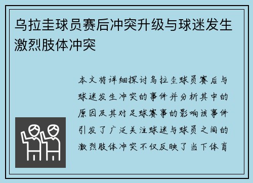乌拉圭球员赛后冲突升级与球迷发生激烈肢体冲突
